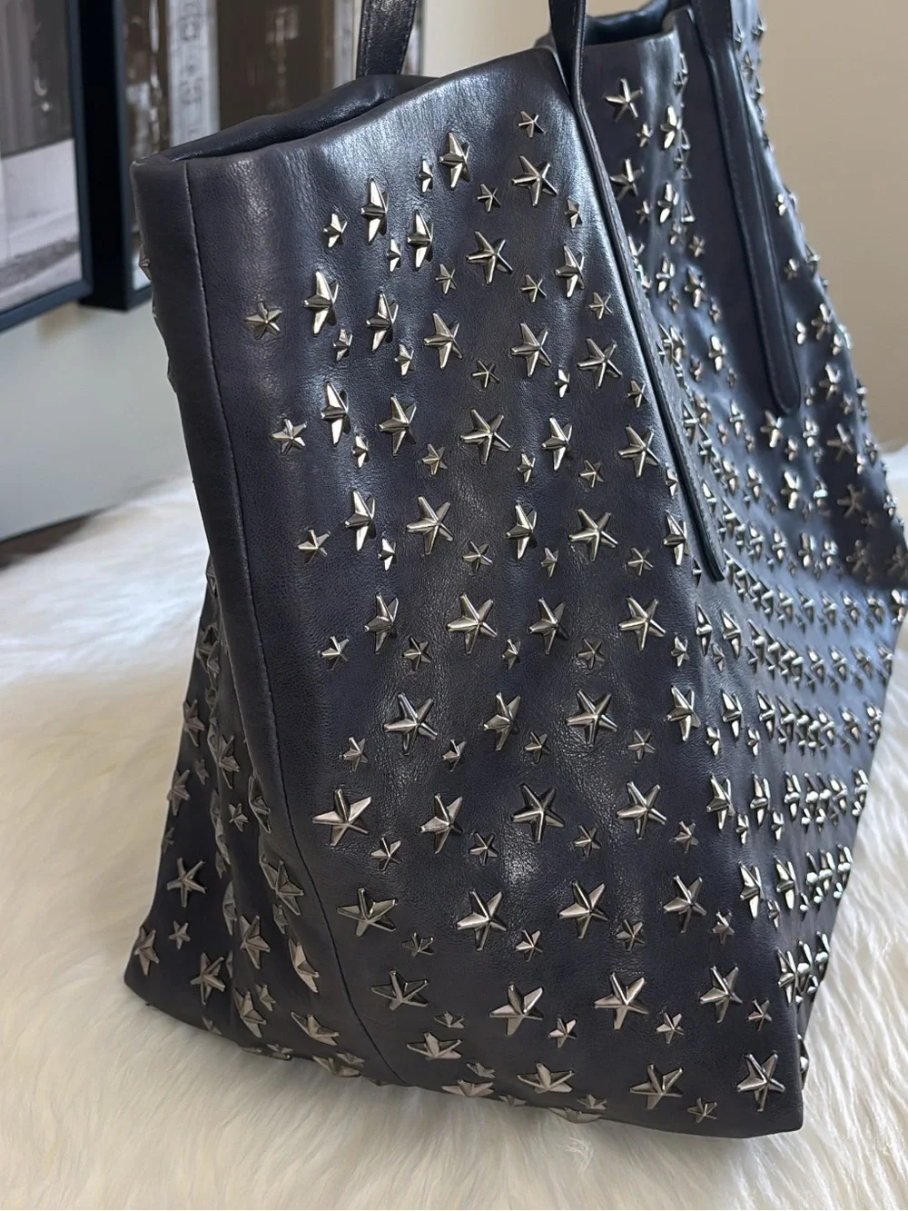 JIMMY CHOO Studded Star Leather Tote Bag - Navy Blue